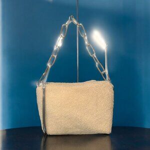 Zara Sherpa Crossbody Bag Beige Fleece Convertible Shoulder Chain Strap Clutch